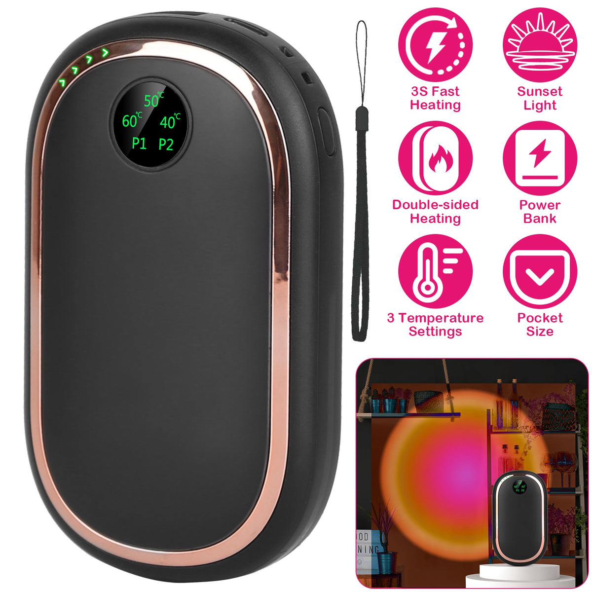 Rechargeable 6000mAh hand warmer and power bank